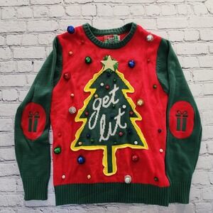 Spencer's Workshop Light Up Ugly Sweater Christmas "GET LIT" Ornaments Size Med